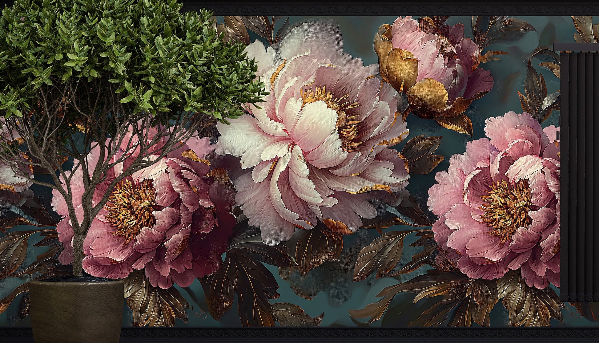 Dark Floral Beautiful Flowers Floral Wallpaper – detail view, Golden Era Walls