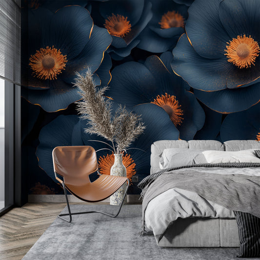 Dark Floral Purple Golden Floral Wallpaper – lifestyle view, Golden Era Walls