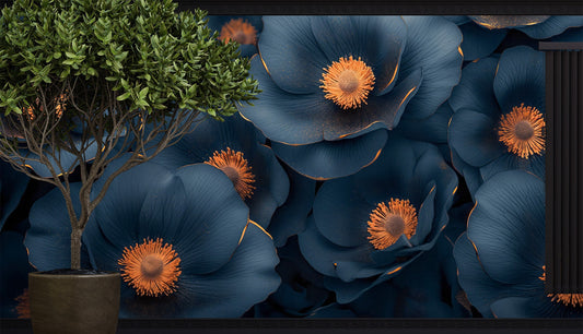 Dark Floral Purple Golden Floral Wallpaper – detail view, Golden Era Walls