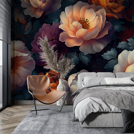 Dark Floral Purple Flowers Floral Wallpaper – detail view, Golden Era Walls