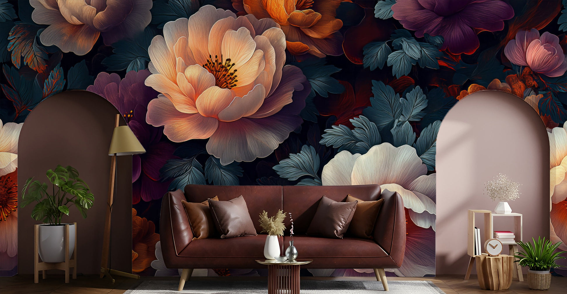 Dark Floral Purple Flowers Floral Wallpaper – alternate view, Golden Era Walls