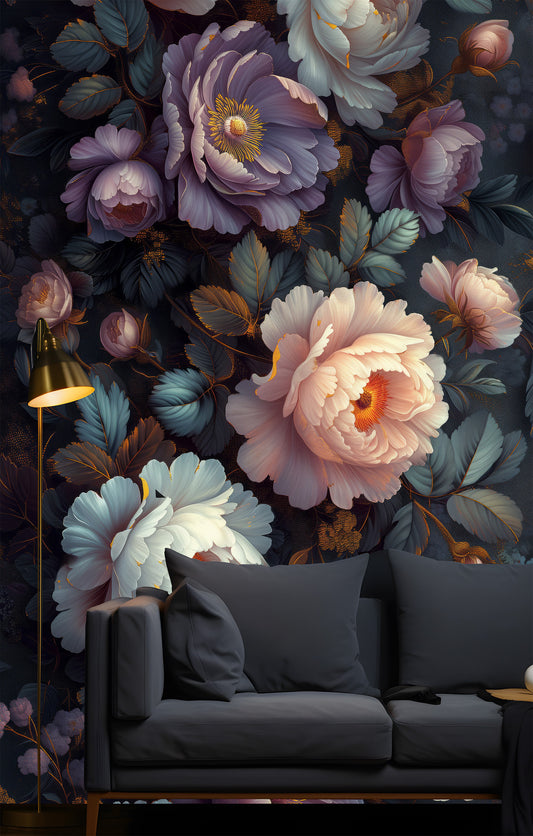 Decor Peony Floral Purple Floral Wallpaper – peel and stick wallpaper mural, Golden Era Walls