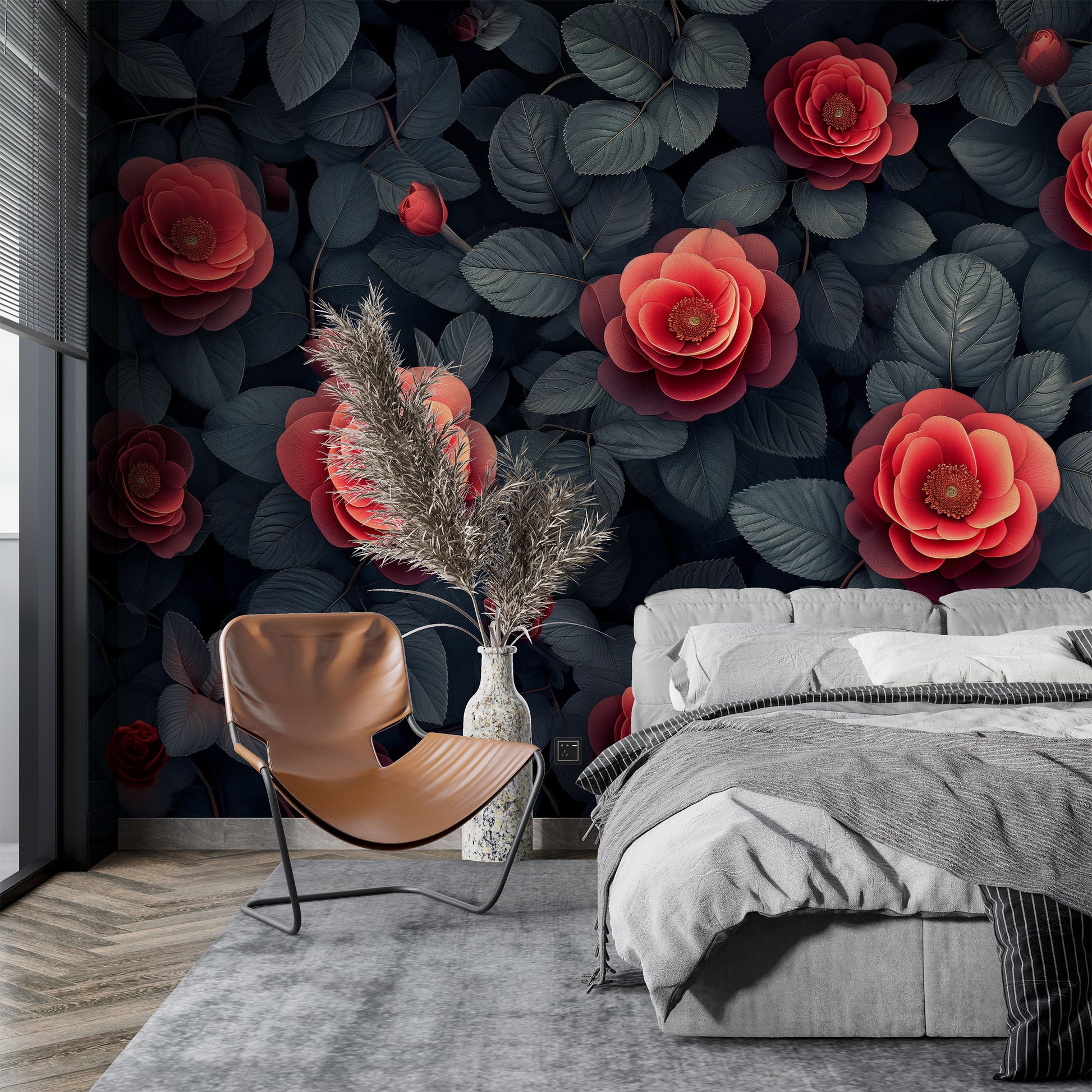 Vintage Dark Floral Design Floral Wallpaper – detail view, Golden Era Walls