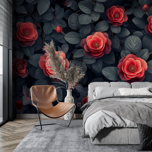 Vintage Dark Floral Design Floral Wallpaper – detail view, Golden Era Walls