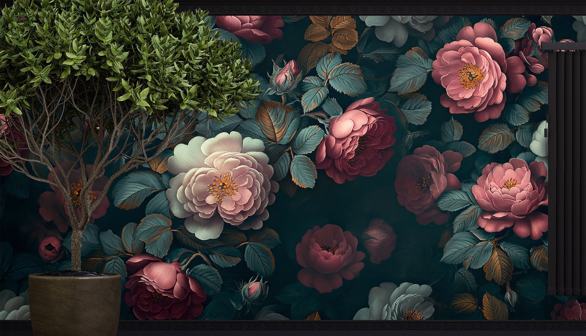 Watercolor Vintage Floral Covering Floral Wallpaper – scale reference, Golden Era Walls