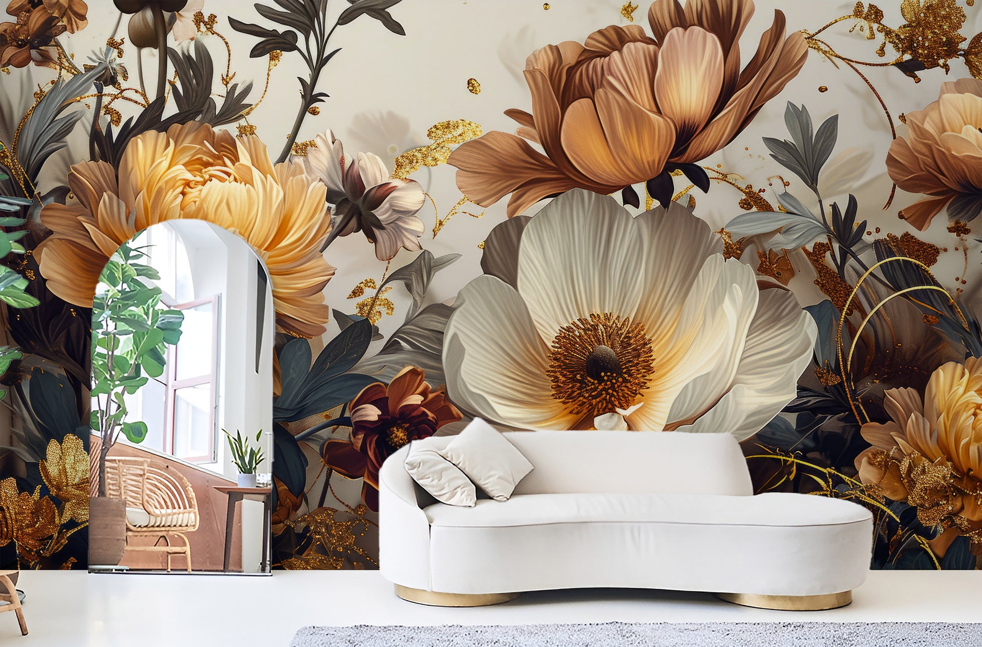 Luxury Flower Watercolor Floral Floral Wallpaper – room setting, Golden Era Walls
