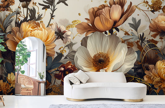 Luxury Flower Watercolor Floral Floral Wallpaper – room setting, Golden Era Walls