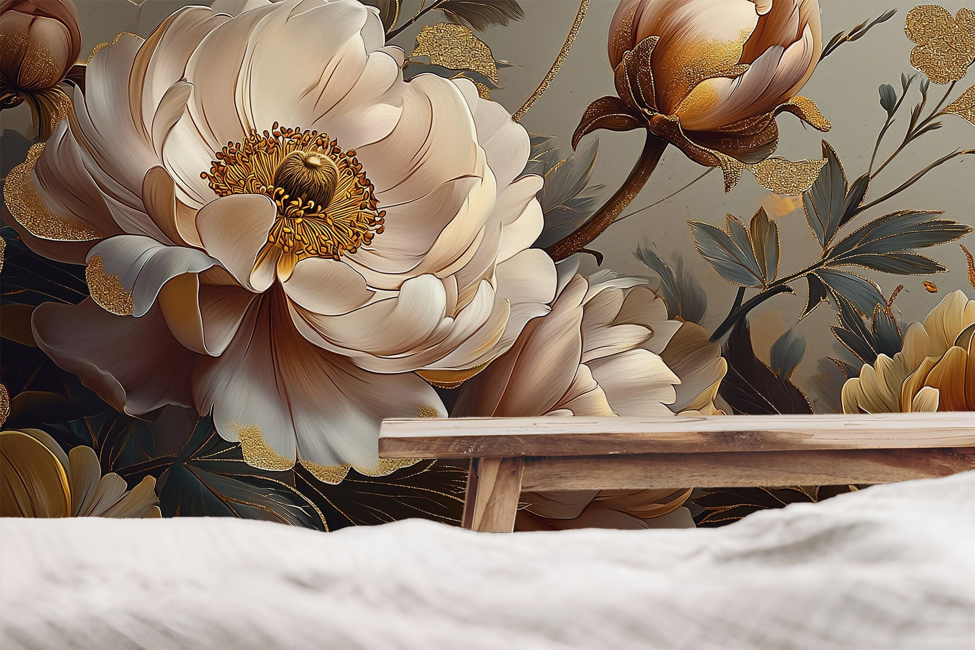 Dark Floral Botanical Luxury Floral Wallpaper – lifestyle view, Golden Era Walls