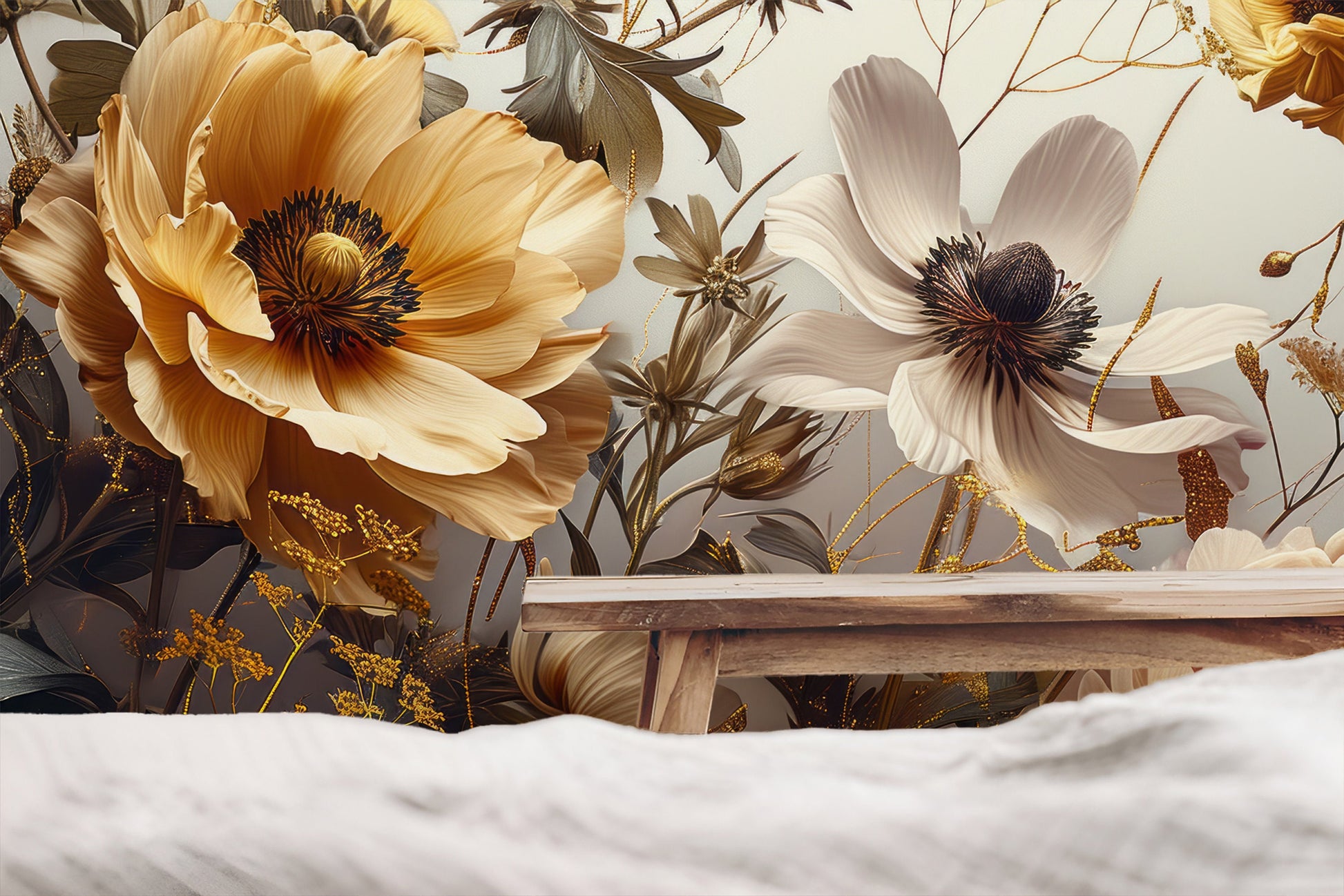 Boho Blush Watercolor Peony Floral Wallpaper – scale reference, Golden Era Walls