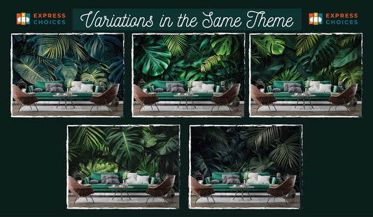 Dark Tropical Jungle Leaves Floral Wallpaper – room setting, Golden Era Walls