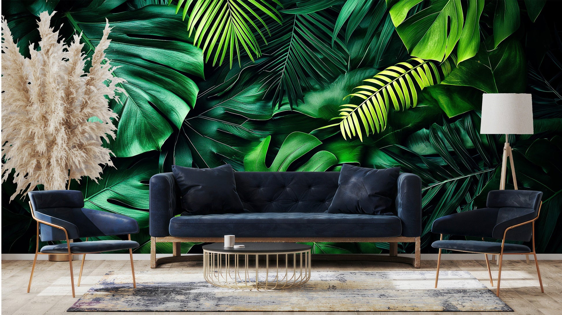 Dark Tropical Elegant Monstera Floral Wallpaper – alternate view, Golden Era Walls
