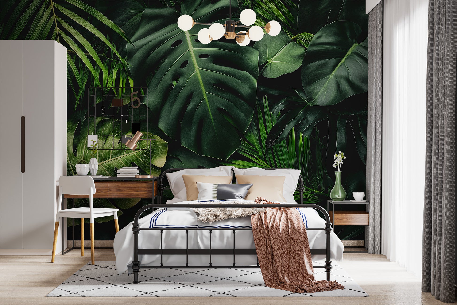 Dark Tropical Jungle Leaves Floral Wallpaper – alternate view, Golden Era Walls