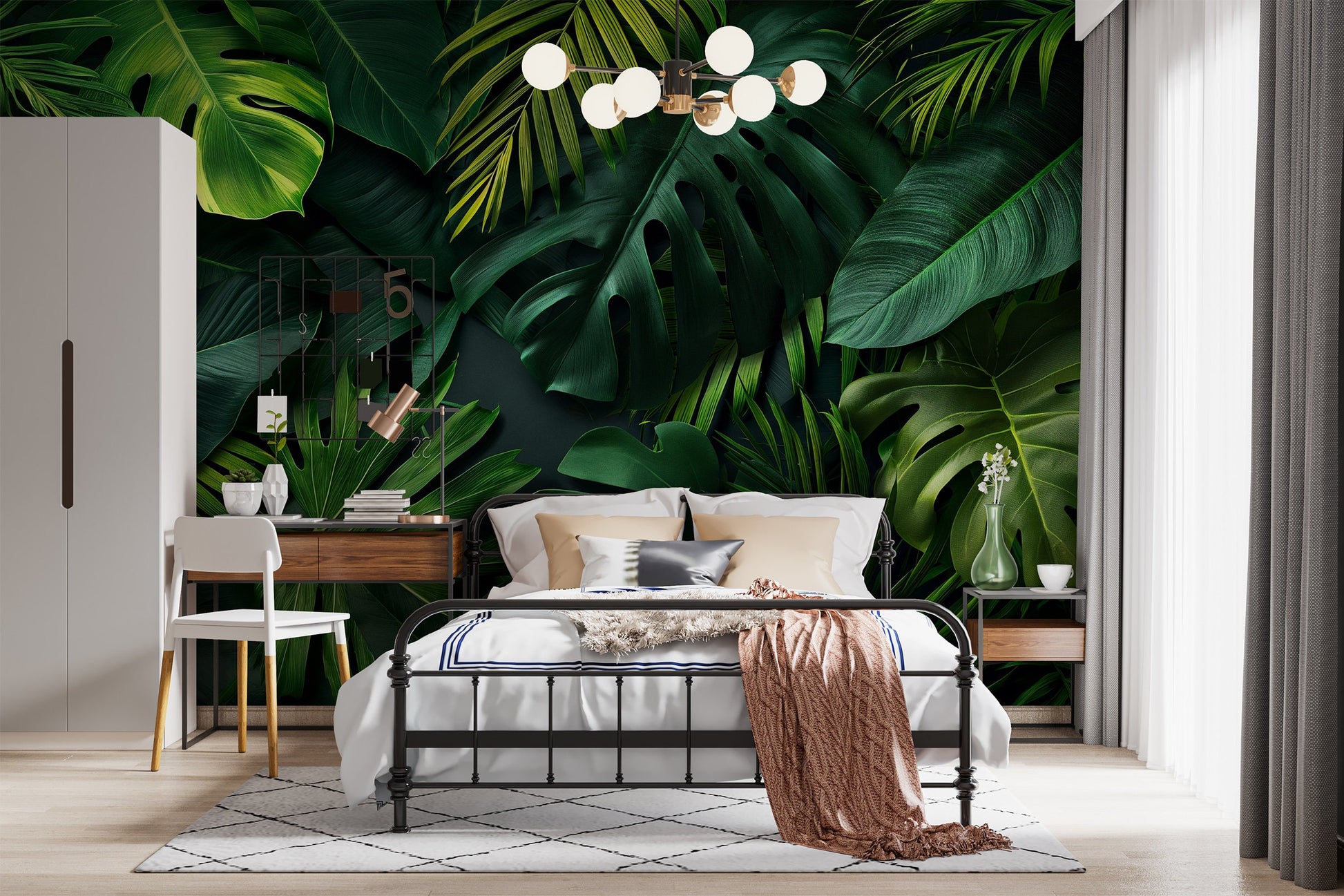 Jungle Leaves Dark Tropical Floral Wallpaper – detail view, Golden Era Walls