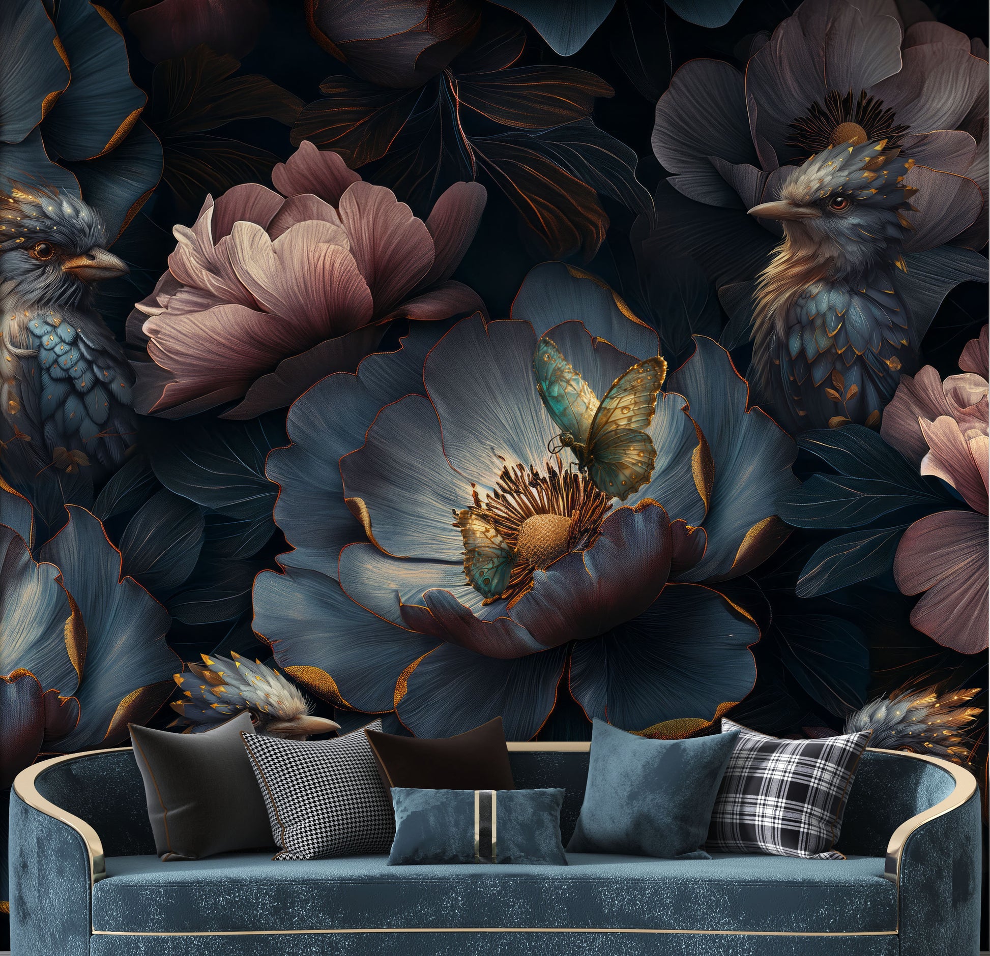 Dark Floral Luxury Accent Floral Wallpaper – peel and stick wallpaper mural, Golden Era Walls
