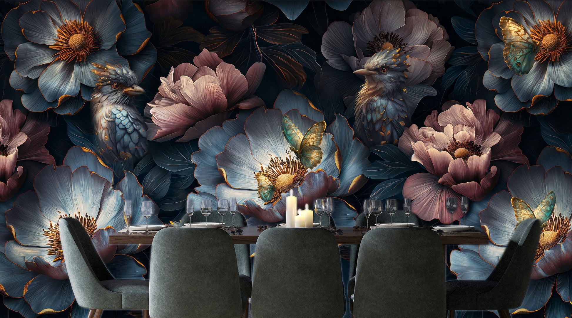 Dark Floral Luxury Accent Floral Wallpaper – alternate view, Golden Era Walls