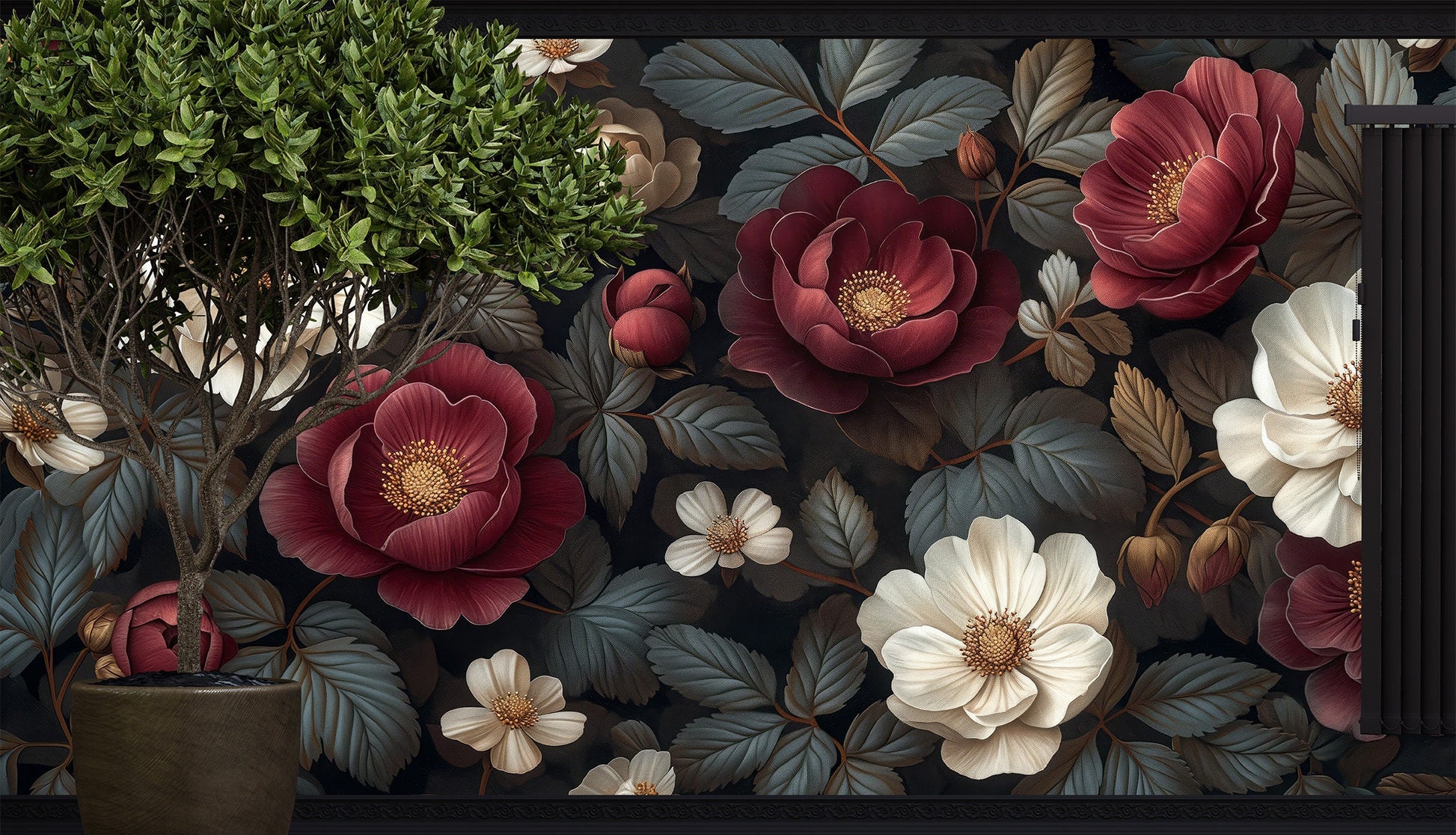 Beautiful Flowers Dark Floral Floral Wallpaper – alternate view, Golden Era Walls