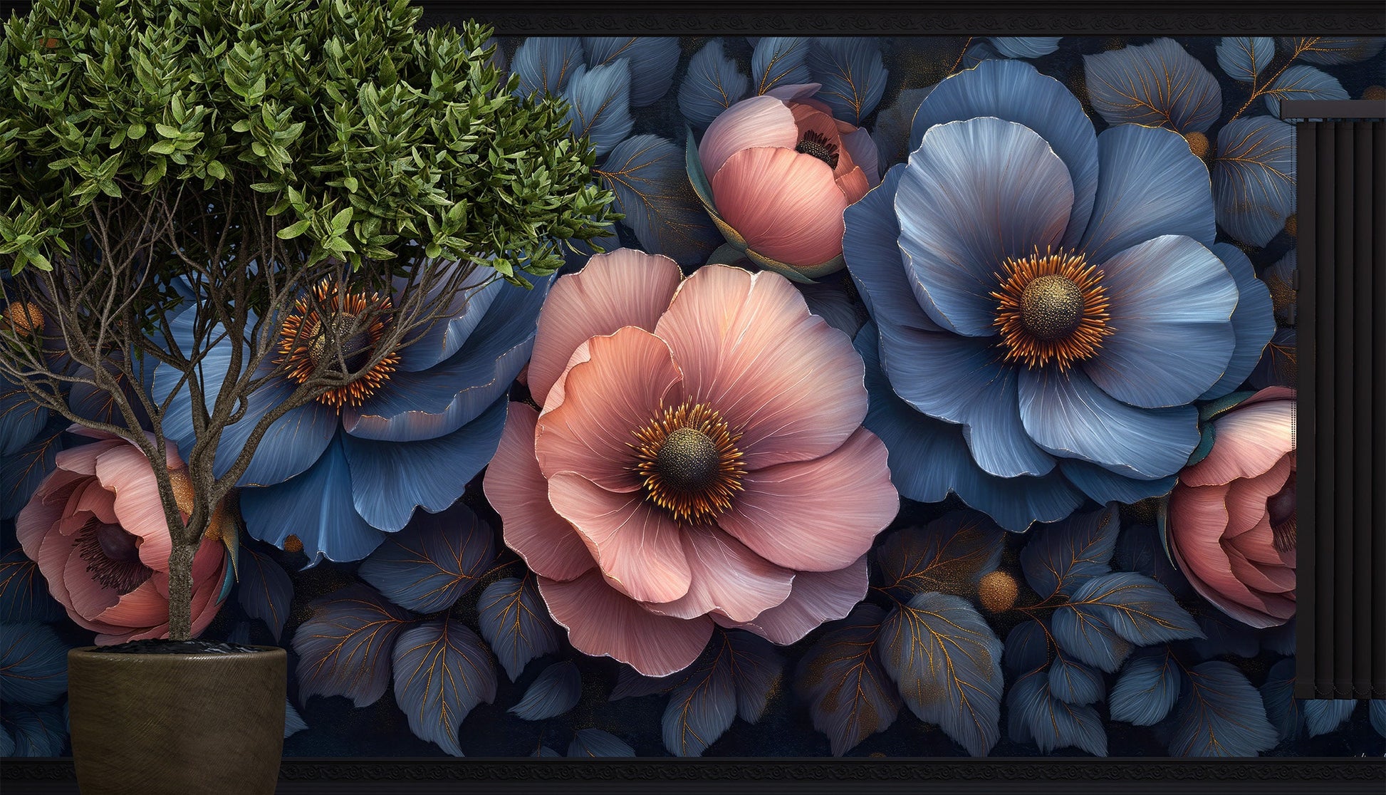 Boho Decor Dark Floral Floral Wallpaper – alternate view, Golden Era Walls