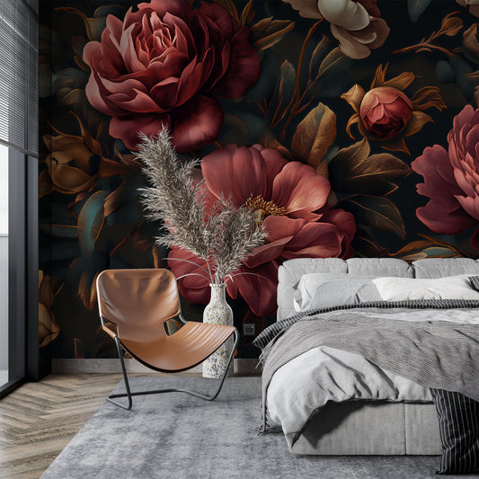 Boho Style Floral Decor Floral Wallpaper – detail view, Golden Era Walls