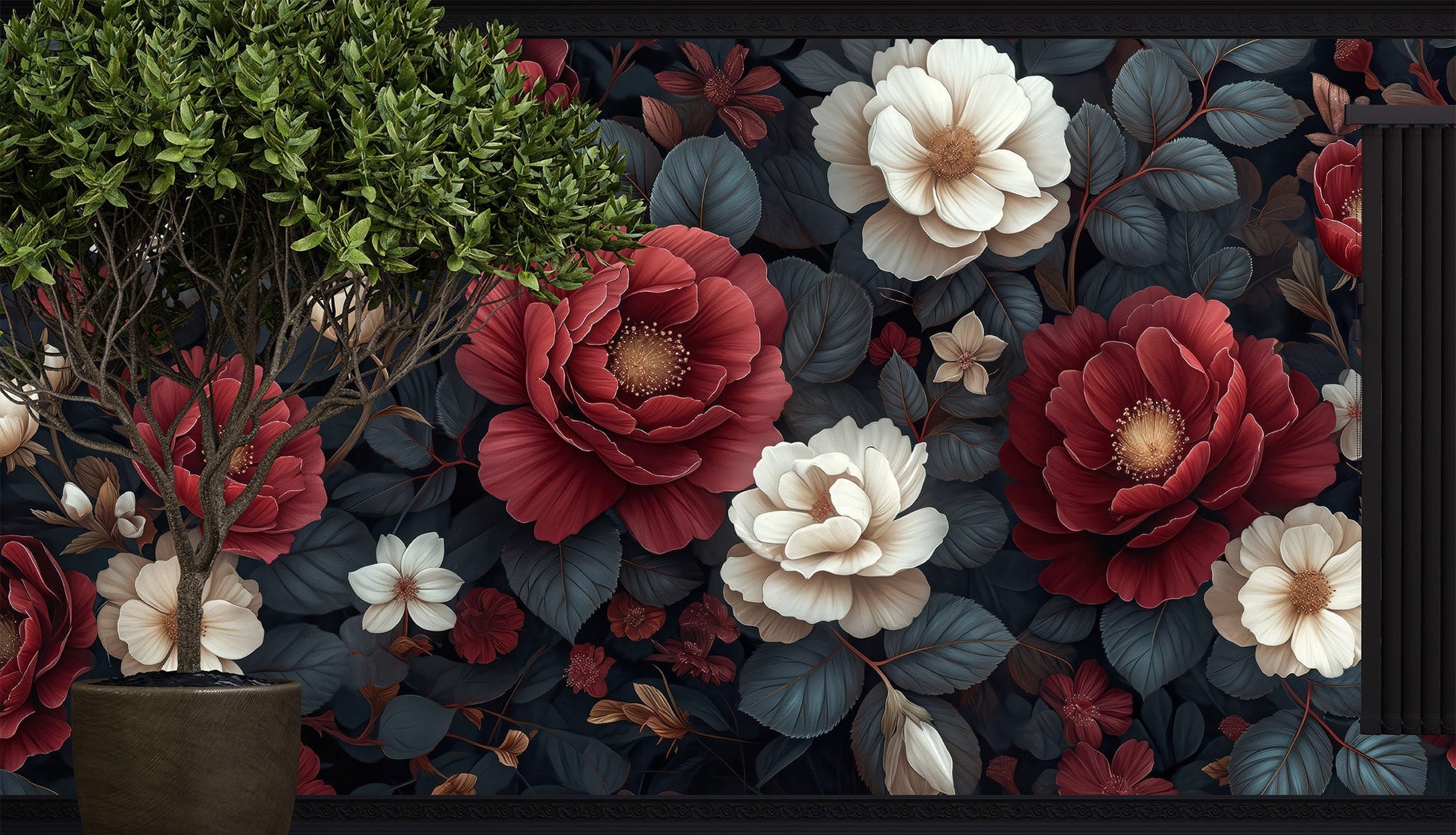 Decor Dark Floral Stylish Floral Wallpaper – scale reference, Golden Era Walls