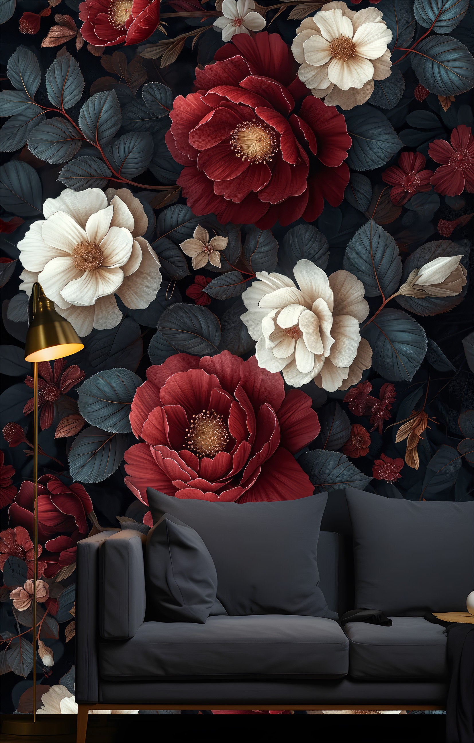 Decor Dark Floral Stylish Floral Wallpaper – peel and stick wallpaper mural, Golden Era Walls