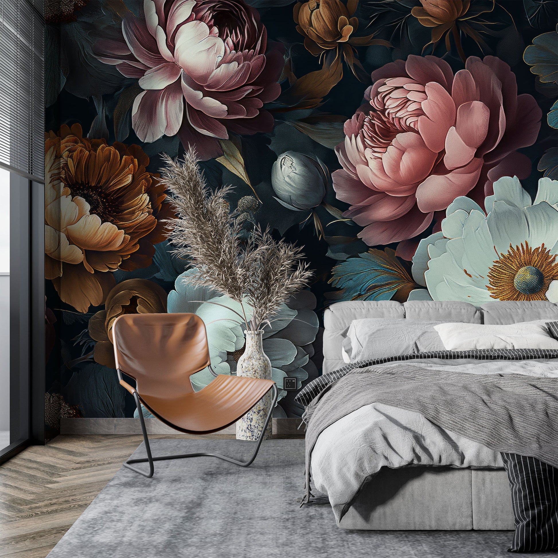 Luxury Birds Pattern Dark Floral Wallpaper – alternate view, Golden Era Walls