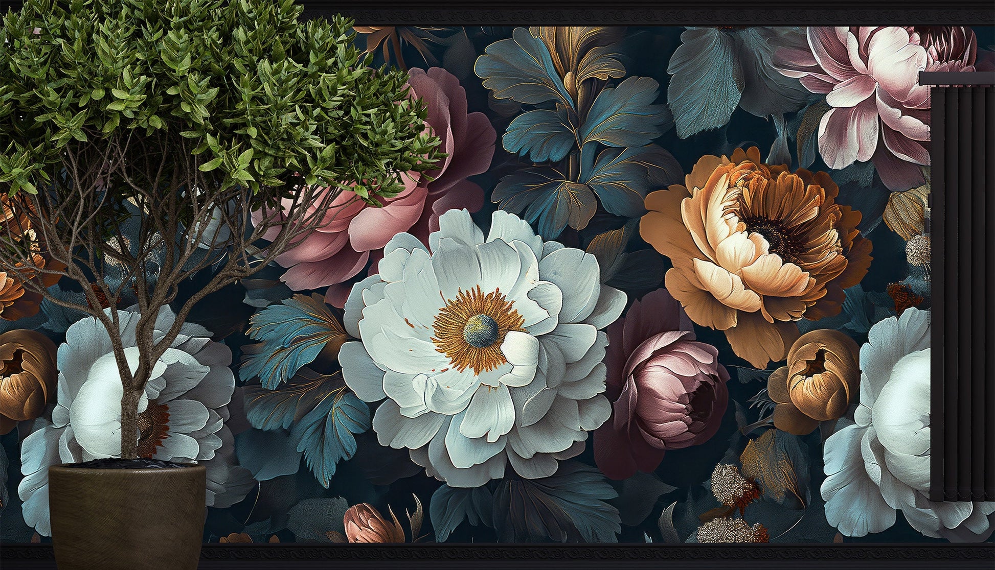 Luxury Birds Pattern Dark Floral Wallpaper – texture detail, Golden Era Walls