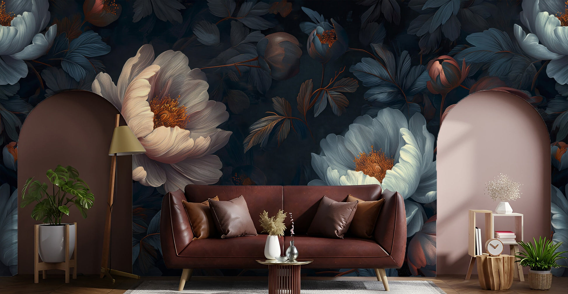 Luxury Flowers Decor Dark Floral Wallpaper – alternate view, Golden Era Walls