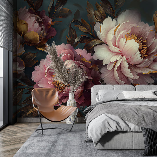 Dark Floral Beautiful Flowers Floral Wallpaper wallpaper mural, close-up, Golden Era Walls