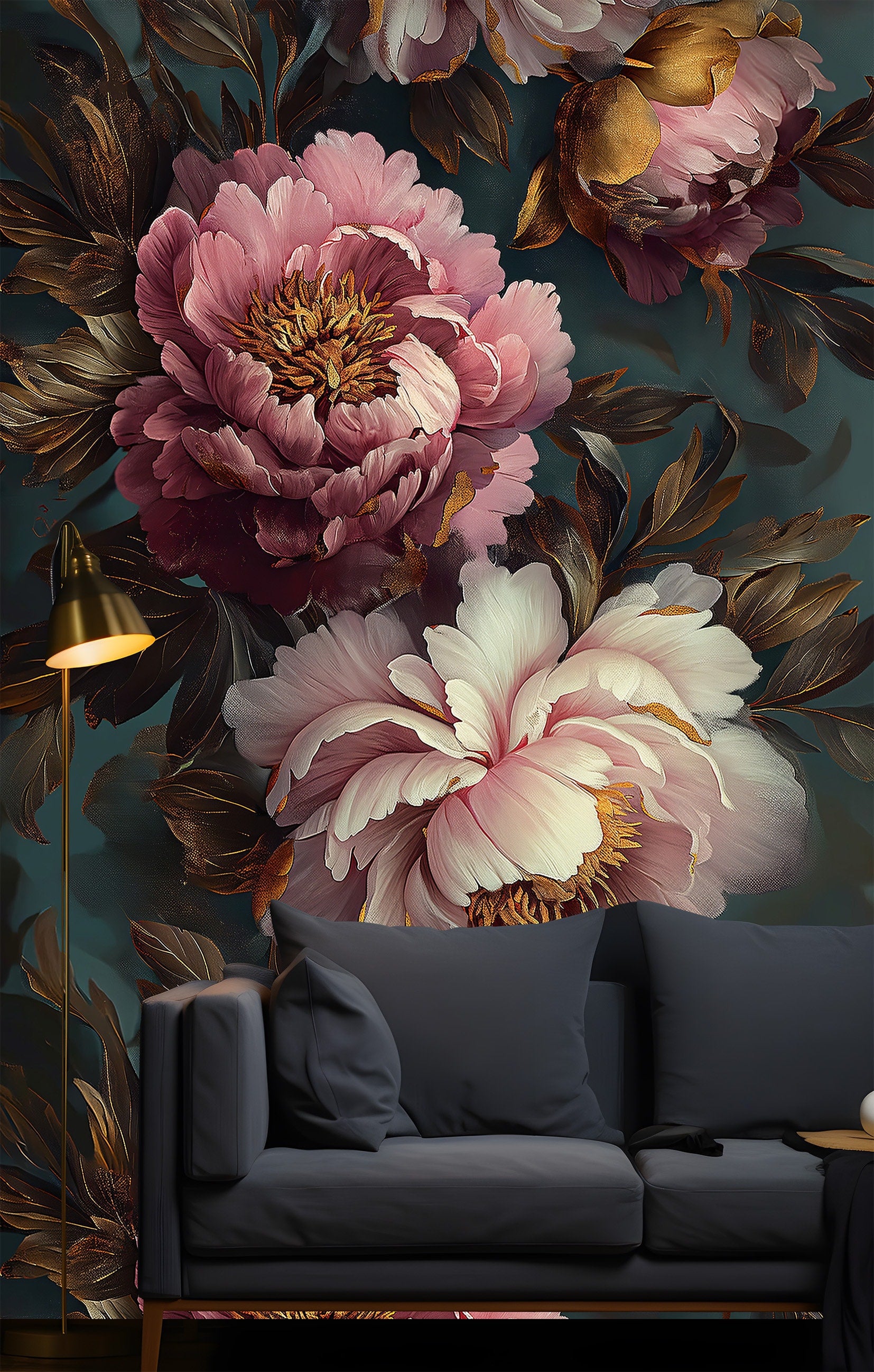 Dark Floral Beautiful Flowers Floral Wallpaper – peel and stick wallpaper mural, Golden Era Walls