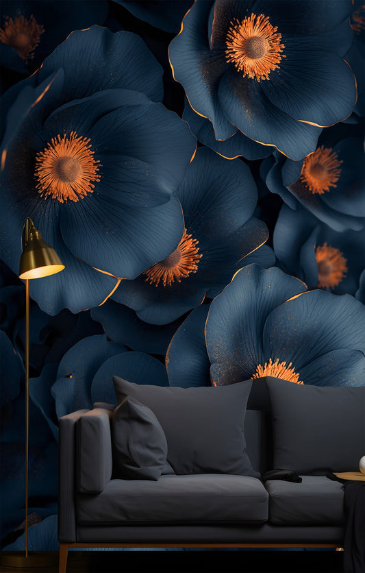 Dark Floral Purple Golden Floral Wallpaper – peel and stick wallpaper mural, Golden Era Walls