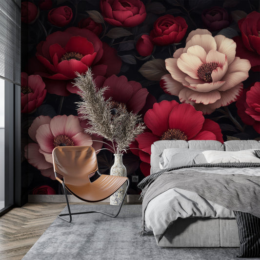 Dark Floral Stylish Decor Floral Wallpaper – detail view, Golden Era Walls
