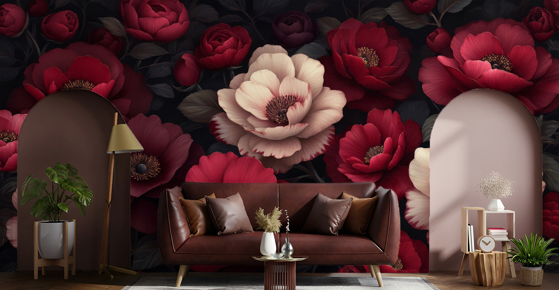 Dark Floral Stylish Decor Floral Wallpaper – scale reference, Golden Era Walls