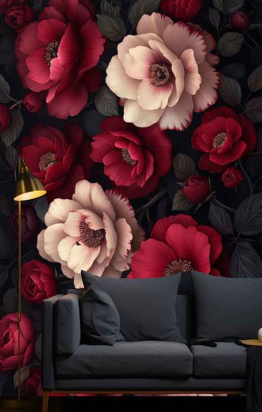 Dark Floral Stylish Decor Floral Wallpaper – peel and stick wallpaper mural, Golden Era Walls