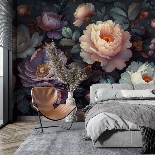 Decor Peony Floral Purple Floral Wallpaper – detail view, Golden Era Walls