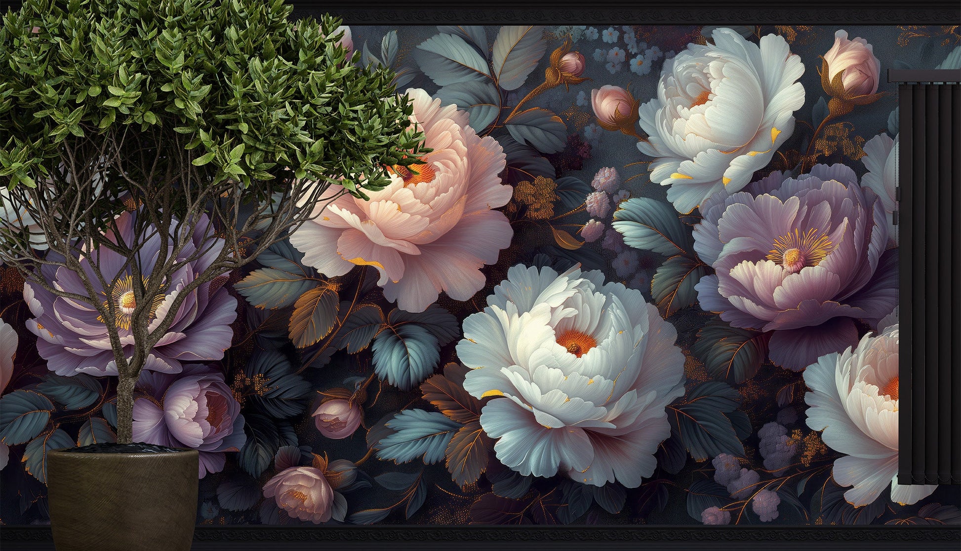 Decor Peony Floral Purple Floral Wallpaper – scale reference, Golden Era Walls