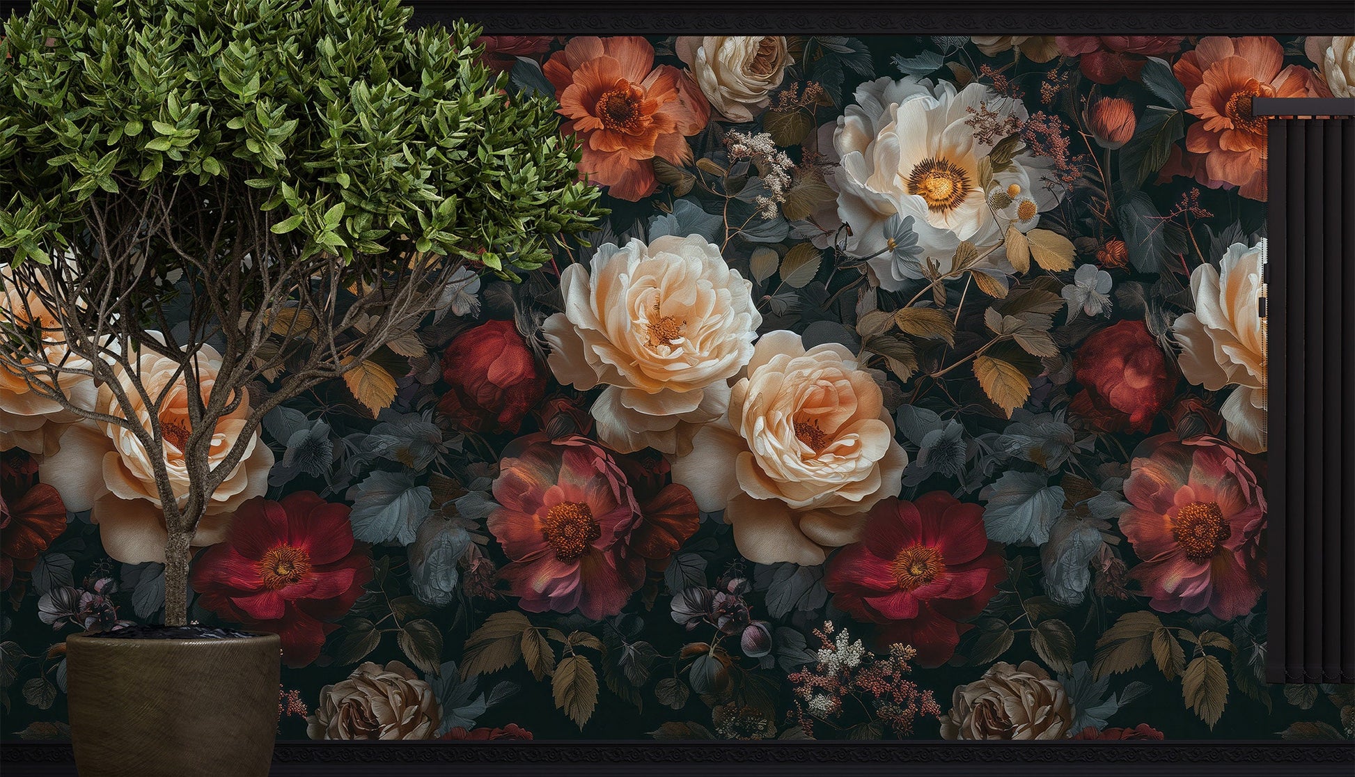 Secret Garden Baroque Style Floral Wallpaper – scale reference, Golden Era Walls