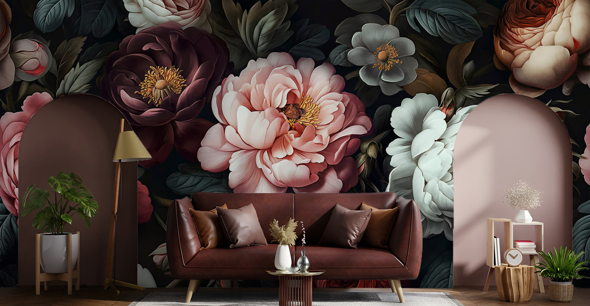 Temporary Dark Floral Decoration Floral Wallpaper – alternate view, Golden Era Walls