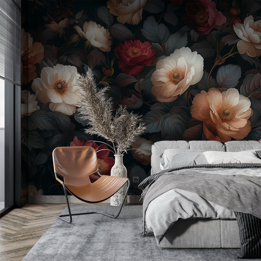 Vintage Baroque Magnetic Flowers Floral Wallpaper – detail view, Golden Era Walls