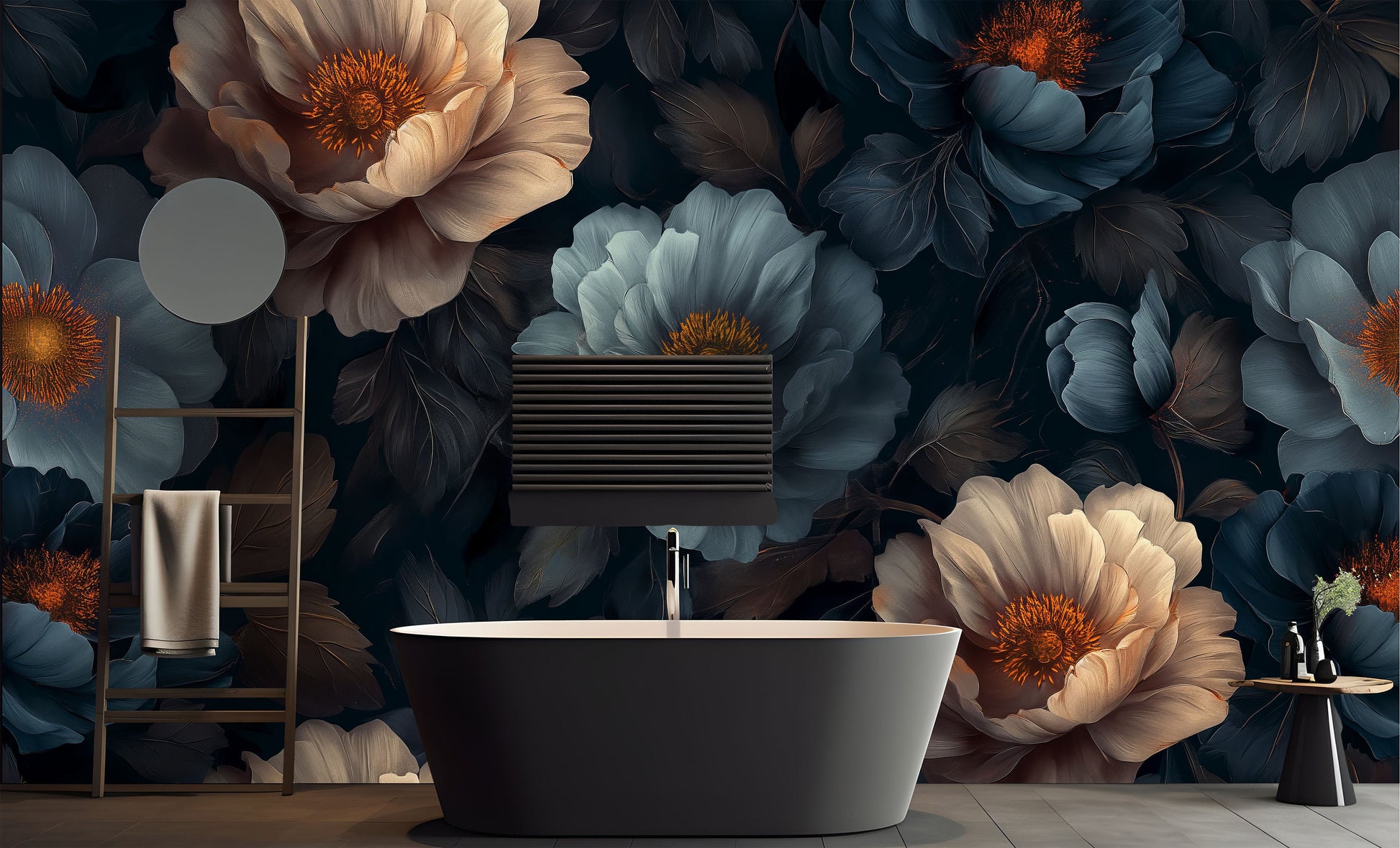 Watercolor Dark Botanical Dark Floral Wallpaper – alternate view, Golden Era Walls