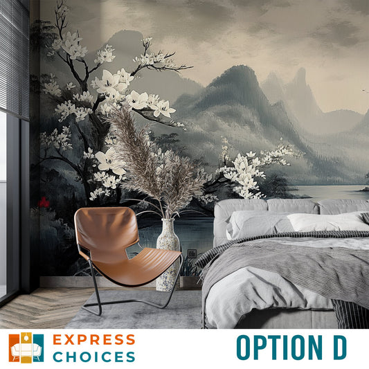Chinoiserie Tree by Lake Floral Wallpaper – detail view, Golden Era Walls