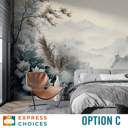 Foggy Pine Cloud Mountain Wallpaper – lifestyle view, Golden Era Walls