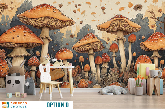 Vintage Mushroom Mushroom Botanical Floral Wallpaper – detail view, Golden Era Walls