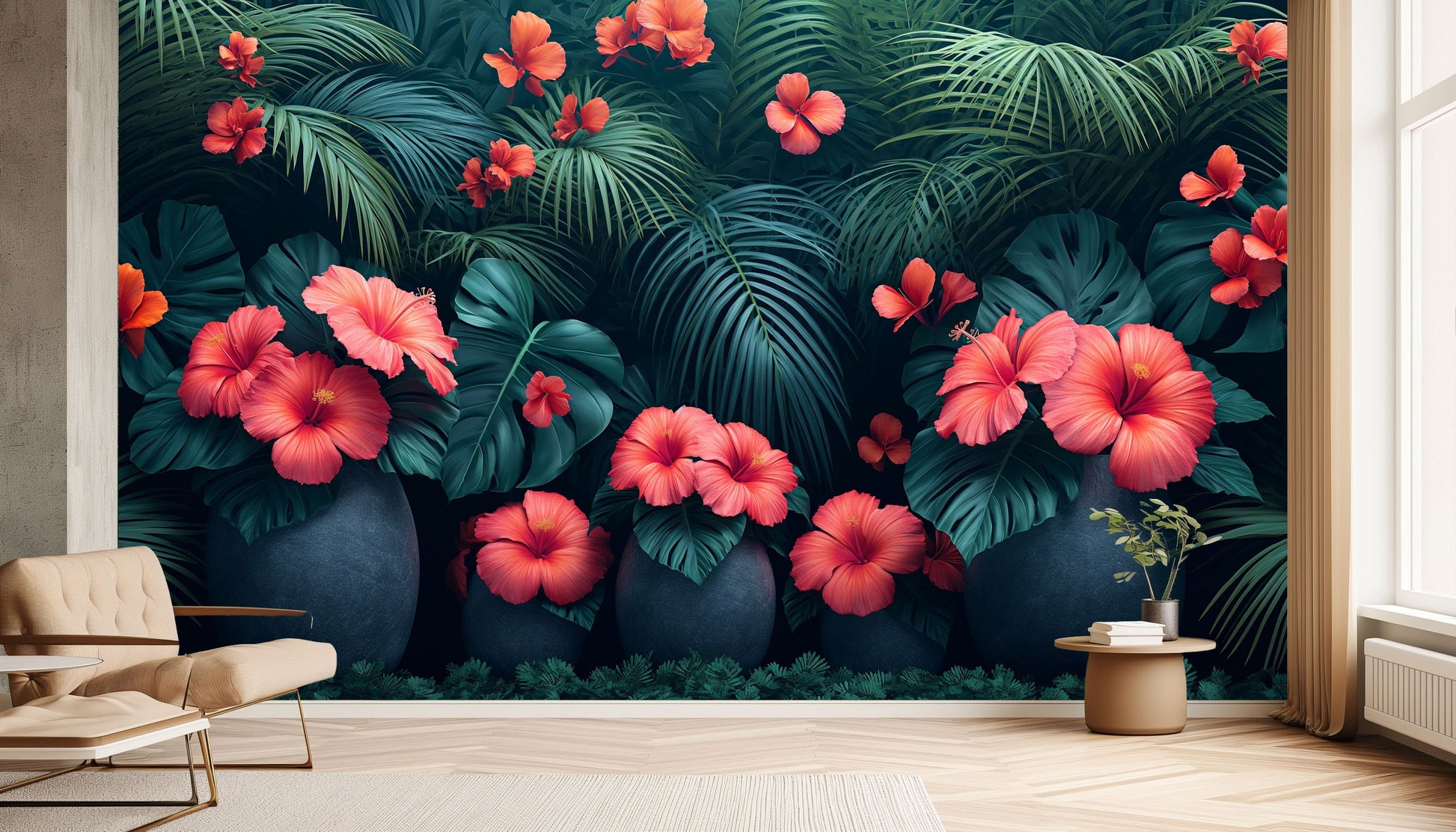 Self Adhesive Palm Tree Tropical Wallpaper – lifestyle view, Golden Era Walls