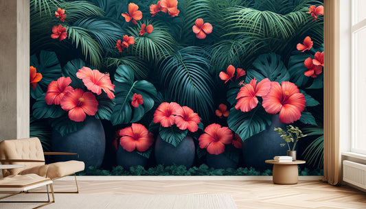 Self Adhesive Palm Tree Tropical Wallpaper – lifestyle view, Golden Era Walls