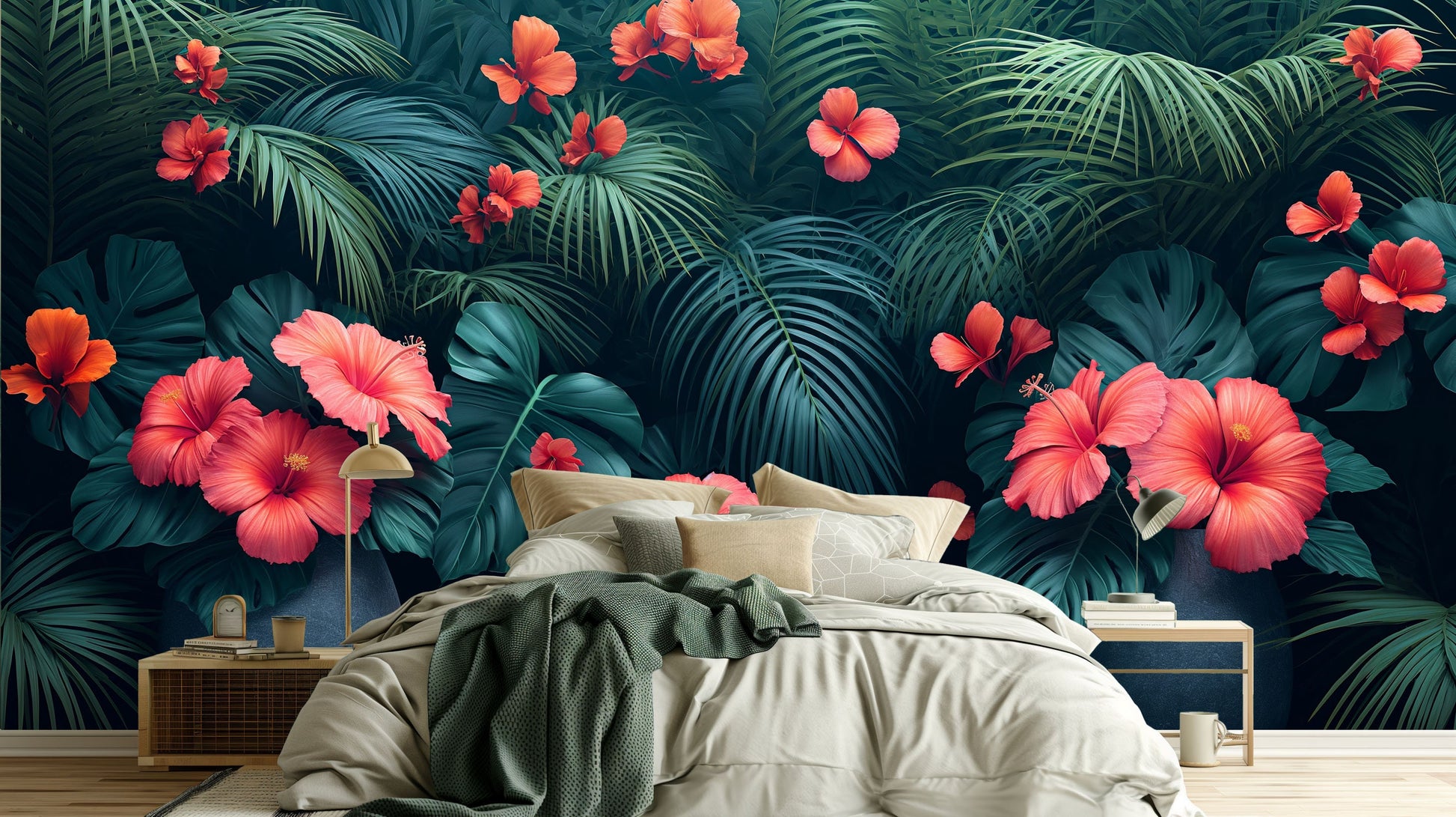 Self Adhesive Palm Tree Tropical Wallpaper – peel and stick wallpaper mural, Golden Era Walls