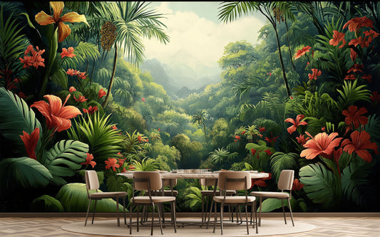 Tropical Rainforest Decor Floral Wallpaper – peel and stick wallpaper mural, Golden Era Walls