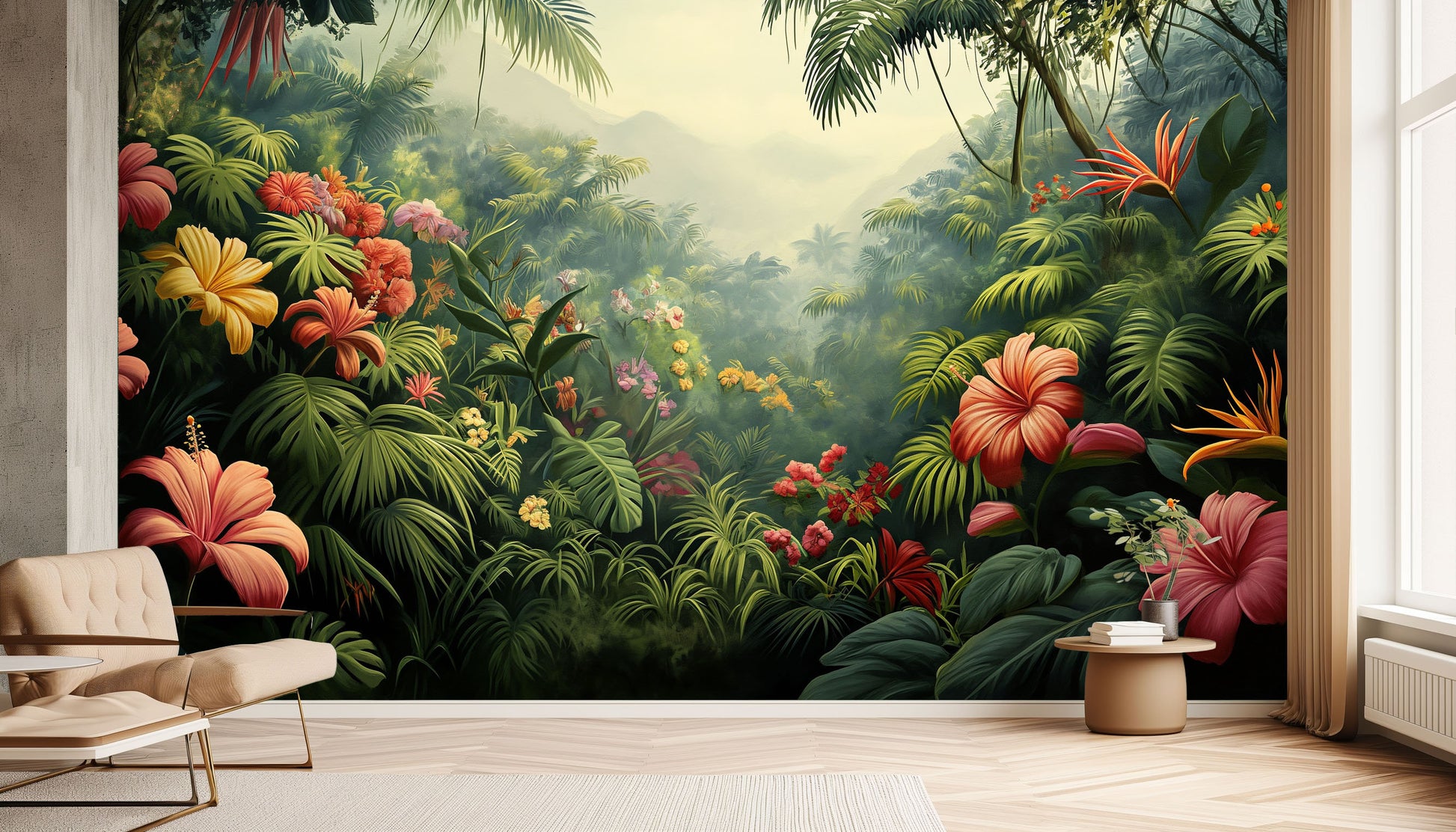Palm Tree Design Floral Wallpaper – detail view, Golden Era Walls