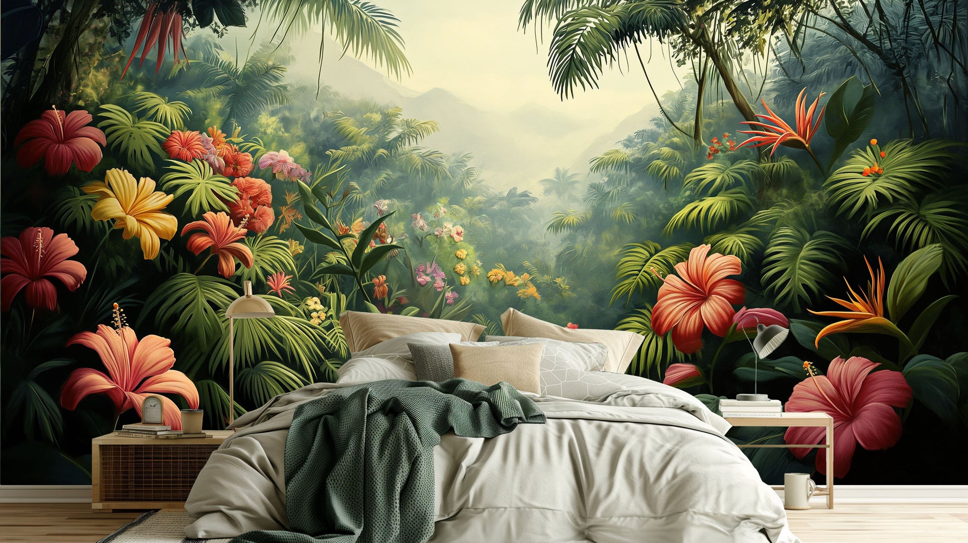 Palm Tree Design Floral Wallpaper – peel and stick wallpaper mural, Golden Era Walls