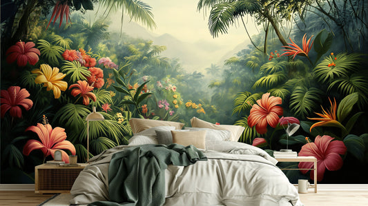Palm Tree Design Floral Wallpaper – peel and stick wallpaper mural, Golden Era Walls