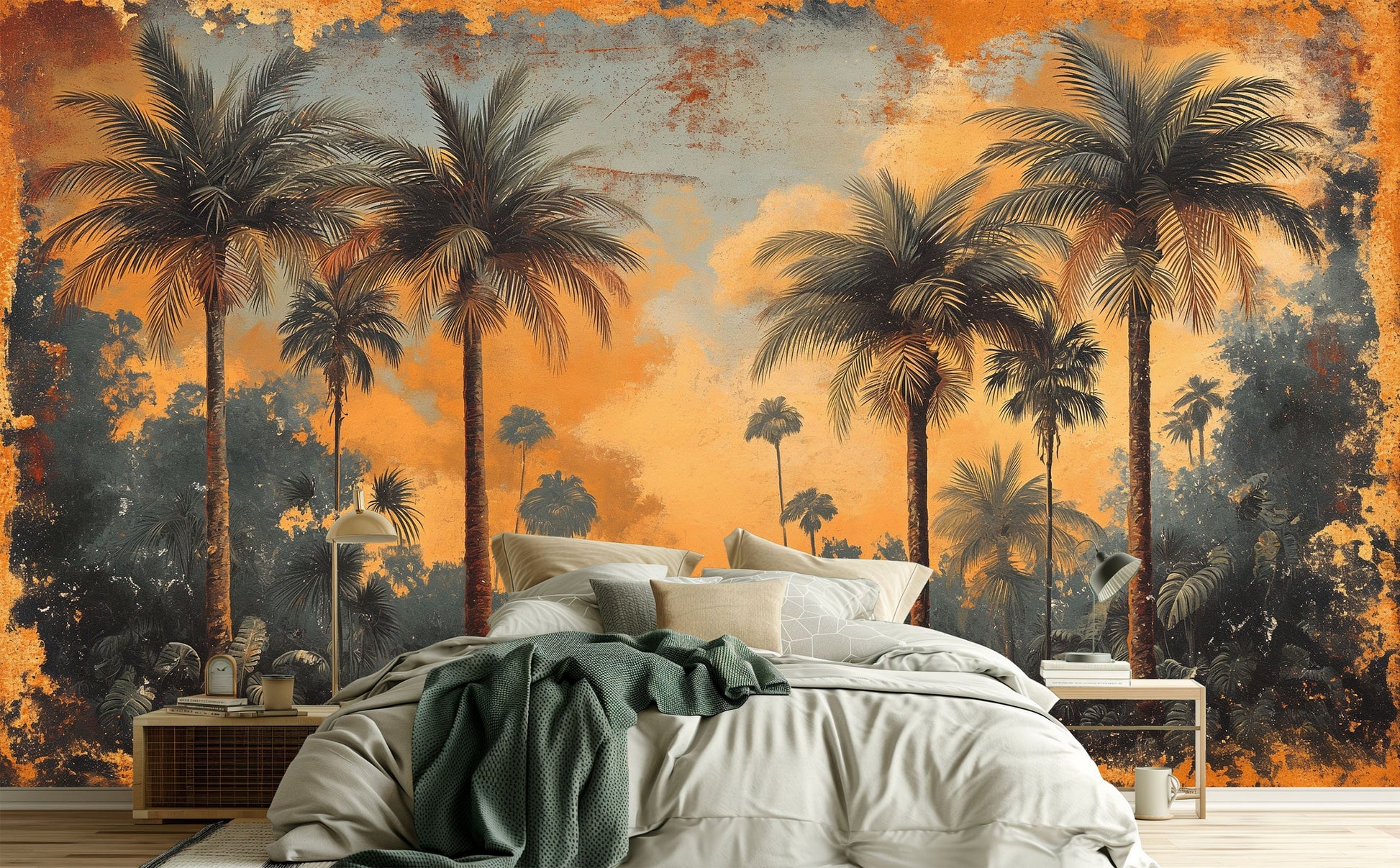 Vintage Tropical Forest Self Tropical Wallpaper – room setting, Golden Era Walls